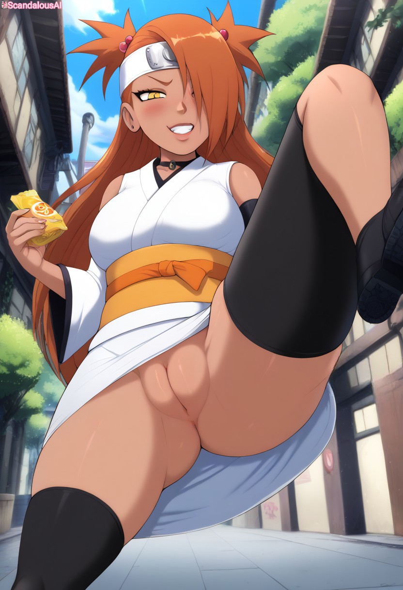 ai generated, akimichi chouchou, boruto: naruto next generations, chips (food), female, innie pussy, naruto, naruto (series), public, pussy, scandalousai