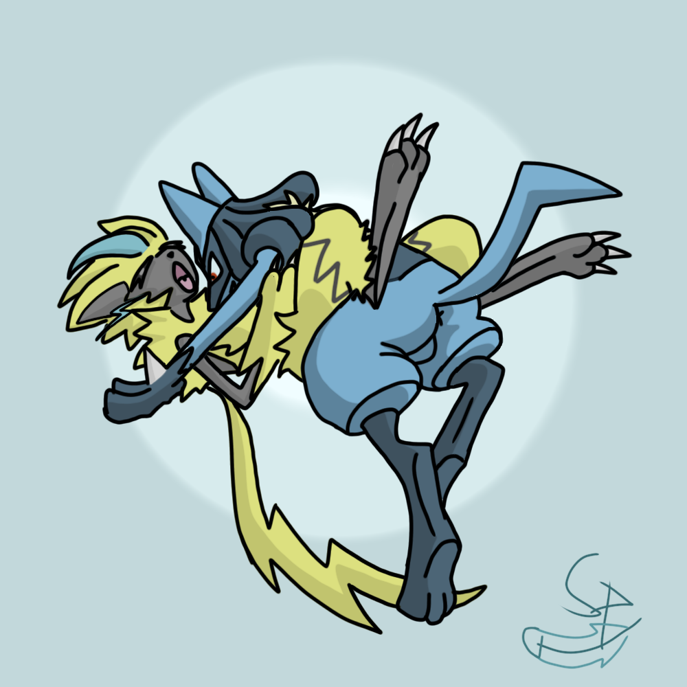 anal_sex anime balls female lucario male pokemon pokemon_(species) sex vaginal_sex zeraora