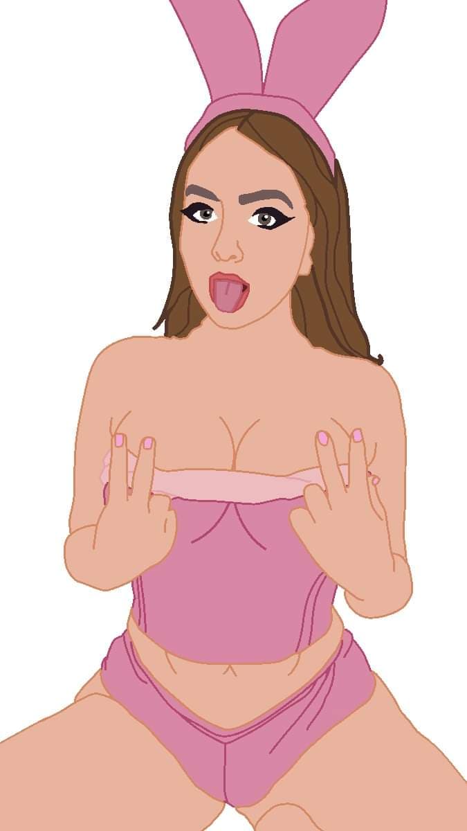 animal_ears_headband arigameplays big_breasts brown_eyes brown_hair bunny_ears bunnysuit double_v latina mexican onlyfans oral petite pink_bunnysuit pink_panties pink_suit real_person streamer tongue_out v white_background youtube youtube_hispanic youtuber