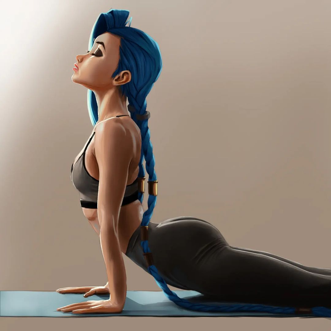 3d, ass, breasts, female, female only, james2023a, jinx (league of legends), league of legends, small breasts, yoga, yoga pants