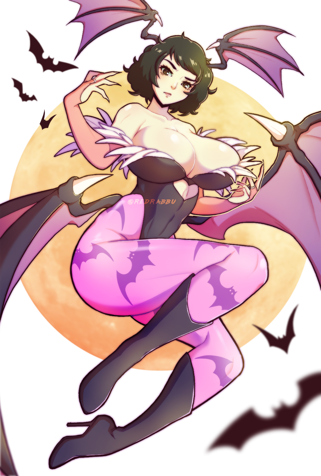 1girls big_breasts breasts brown_hair clothing cosplay darkstalkers female female_only large_breasts light-skinned_female light_skin morrigan_aensland_(cosplay) persona persona_5 redrabbu sadayo_kawakami shin_megami_tensei short_hair solo teacher thighs voluptuous wings