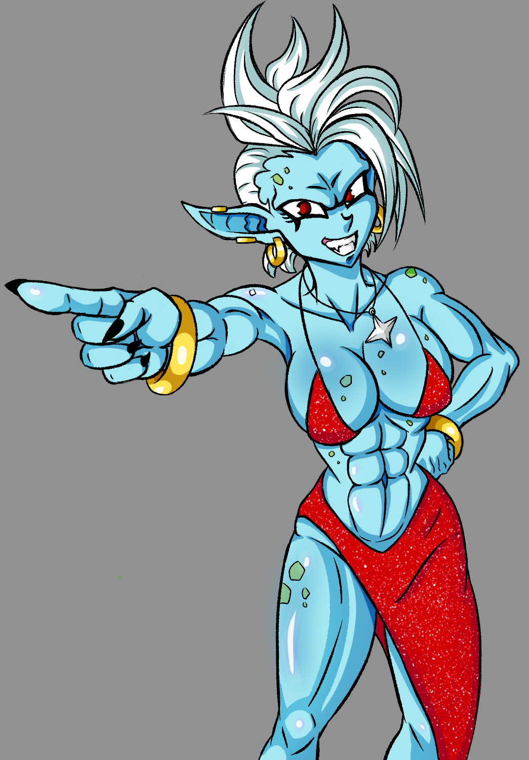 1girls big_breasts blue_skin bracelets daphne_dress dress fangs fauxhawk_(hairstyle) female female_only humanoid makyo_(superspacewarrior) muscular necklace no_visible_genitalia oc original_character punk punk_girl red_eyes solo superspacewarrior white_hair wizkid28