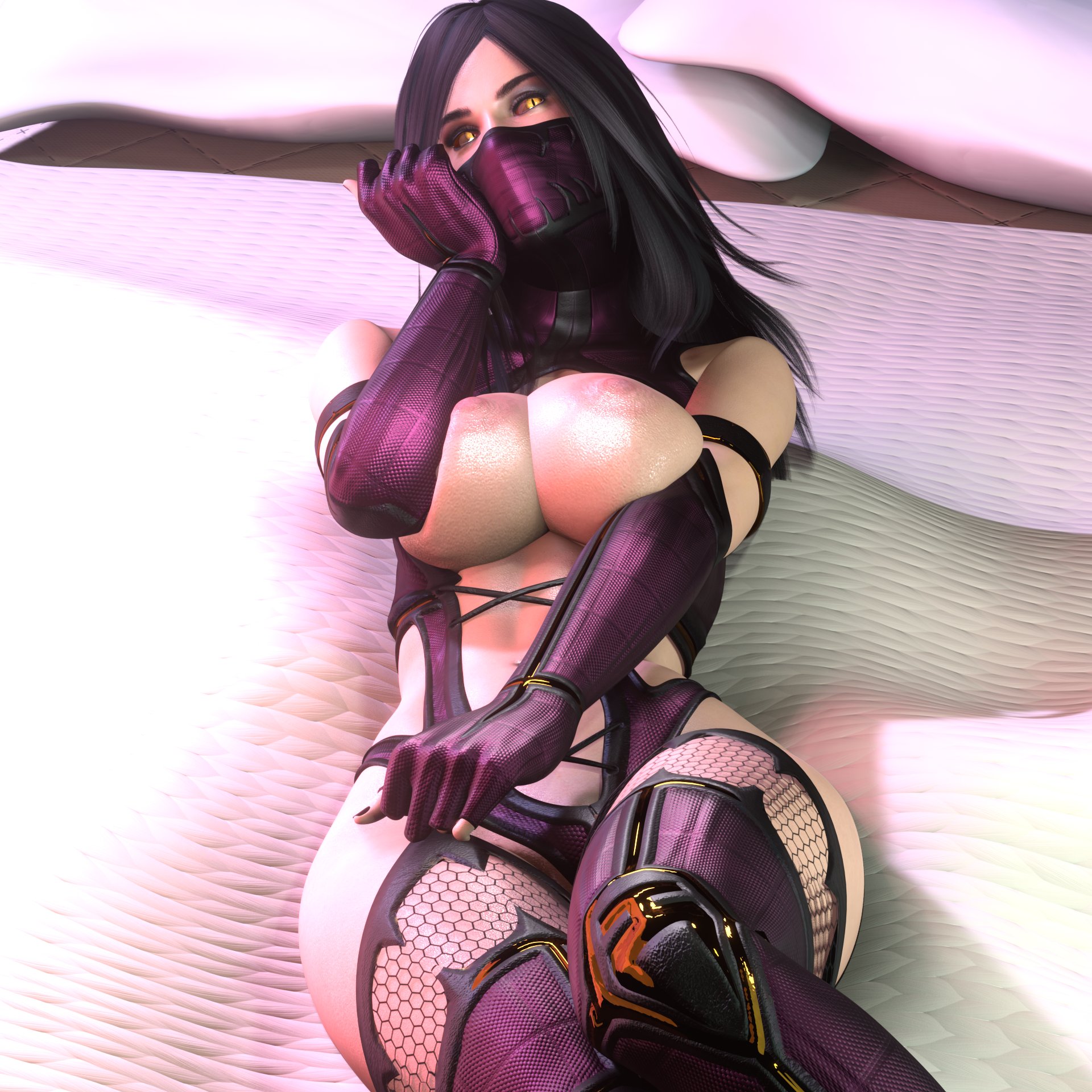 1girls, 3d, breasts, busty, female, female focus, female only, hourglass figure, koyz3d, mask, mileena, monster girl, mortal kombat, pinup, pinup pose, solo, tagme, wide hips