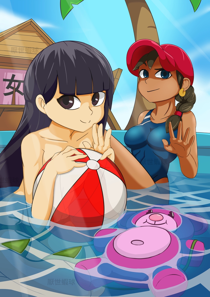 abigail_lincoln codename:_kids_next_door implied_nudity kuki_sanban numbuh_3 numbuh_5 one_piece_swimsuit pool rainbow_monkey straight_hair