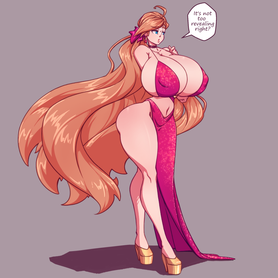 1girls 2022 amazon breasts breasts_bigger_than_head brother_complex cleavage color daphne_dress dress female female_only high_heels huge_breasts long_hair n647 nipple_bulge orange_hair rose_drake_(n647) skimpy solo speech_bubble text thick_thighs very_long_hair voluptuous wide_hips