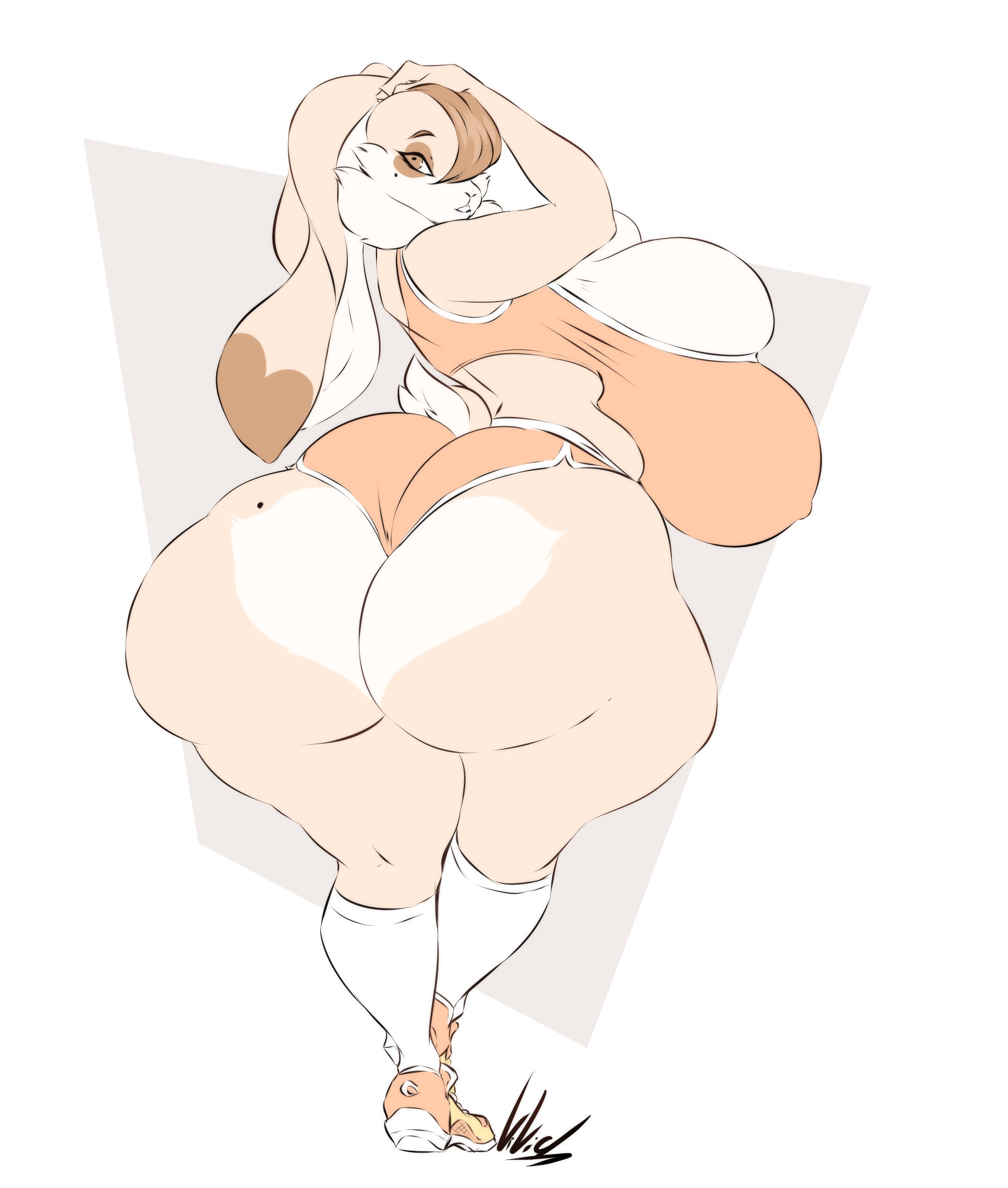 anthro, ass, big ass, big breasts, breasts, bubble ass, bubble butt, clothing, dullvivid, female, fur, furry, furry only, huge ass, looking back, rabbit, sega, solo, sonic (series), sonic the hedgehog (series), tagme, tail, vanilla the rabbit