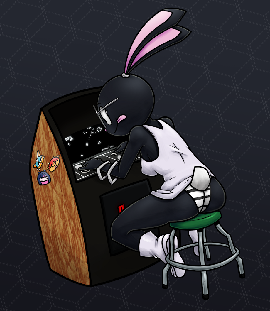 arcade_cabinet arcade_machine ass breasts bunny bunny_ears bunny_tail clothed clothing easter_eggs female fur furry gamer_girl glasses lammy_lamb panties panty_&_stocking_with_garterbelt pantyshot pantyshot_(sitting) pantyshot_sitting parappa_the_rapper rabbit rabbit_ears rabbit_tail rouge_the_bat sega sitting sonic_(series) sonic_the_hedgehog_(series) sony_corporation sony_interactive_entertainment soubriquetrouge sticker stickers stocking_anarchy tail tongue tongue_out um_jammer_lammy vib-ribbon vibri