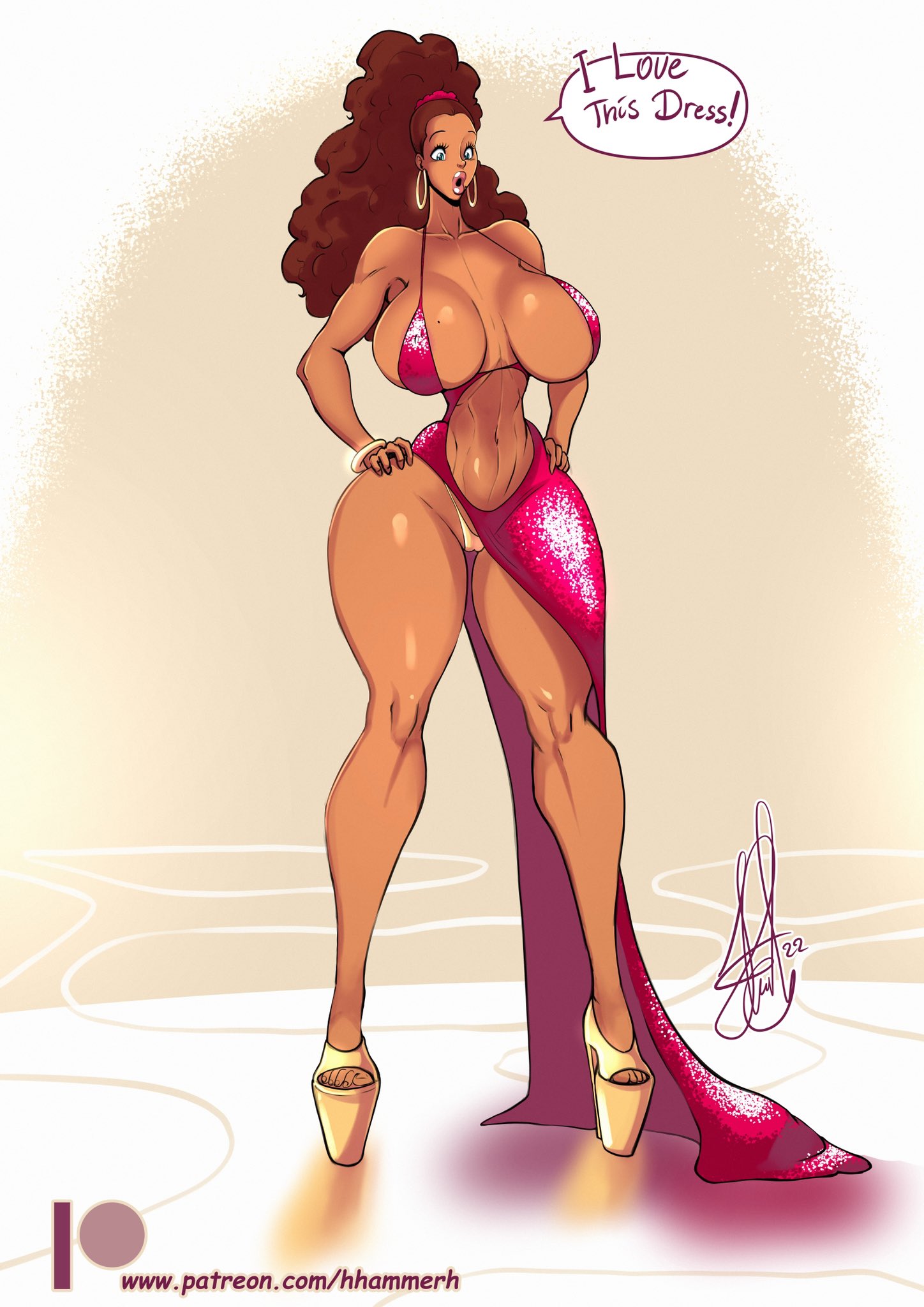 1girls, big breasts, breasts, brown hair, daphne dress, dark skin, dark-skinned female, disney, dress, earrings, english text, female, female focus, female only, henrik-drake, hhammerh, high heels, kim possible, long hair, looking down, mature female, mrs. rockwaller, open mouth, red dress, revealing clothes, rsahnp, solo, solo female, solo focus, speech bubble, standing, text, thick thighs, tonnie rockwaller, voluptuous, wide hips