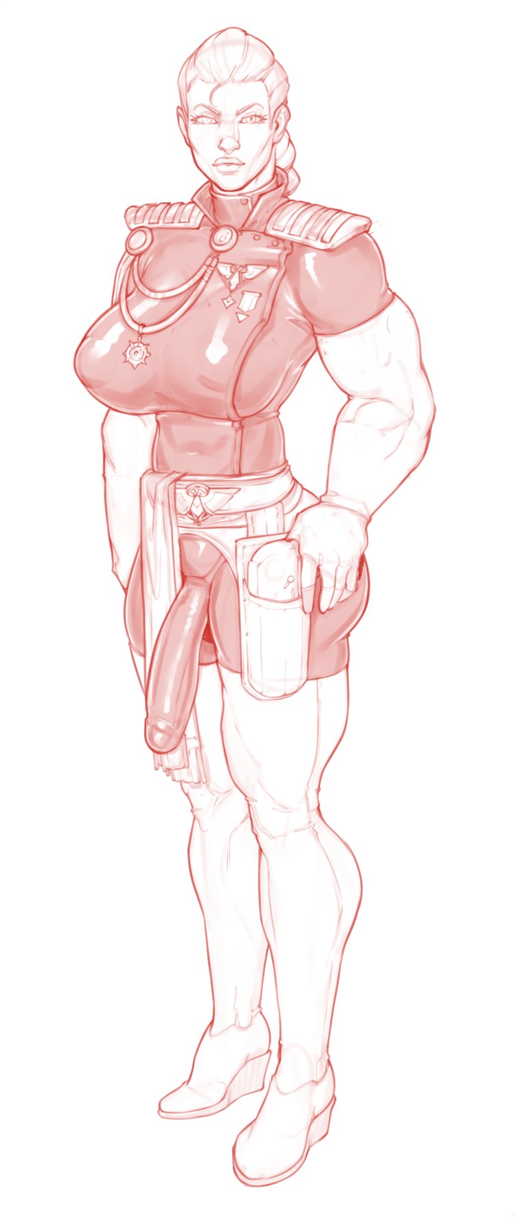 1futa, astra militarum, big breasts, big penis, breasts, clothed, clothing, commissar, erection, fully clothed, futa only, futanari, gun, human, imperial guard, imperium of man, impossible clothes, intersex, military, military uniform, monochrome, muscular, muscular futa, penis, sketch, solo, standing, tagme, wahafagart, warhammer (franchise), warhammer 40k, weapon