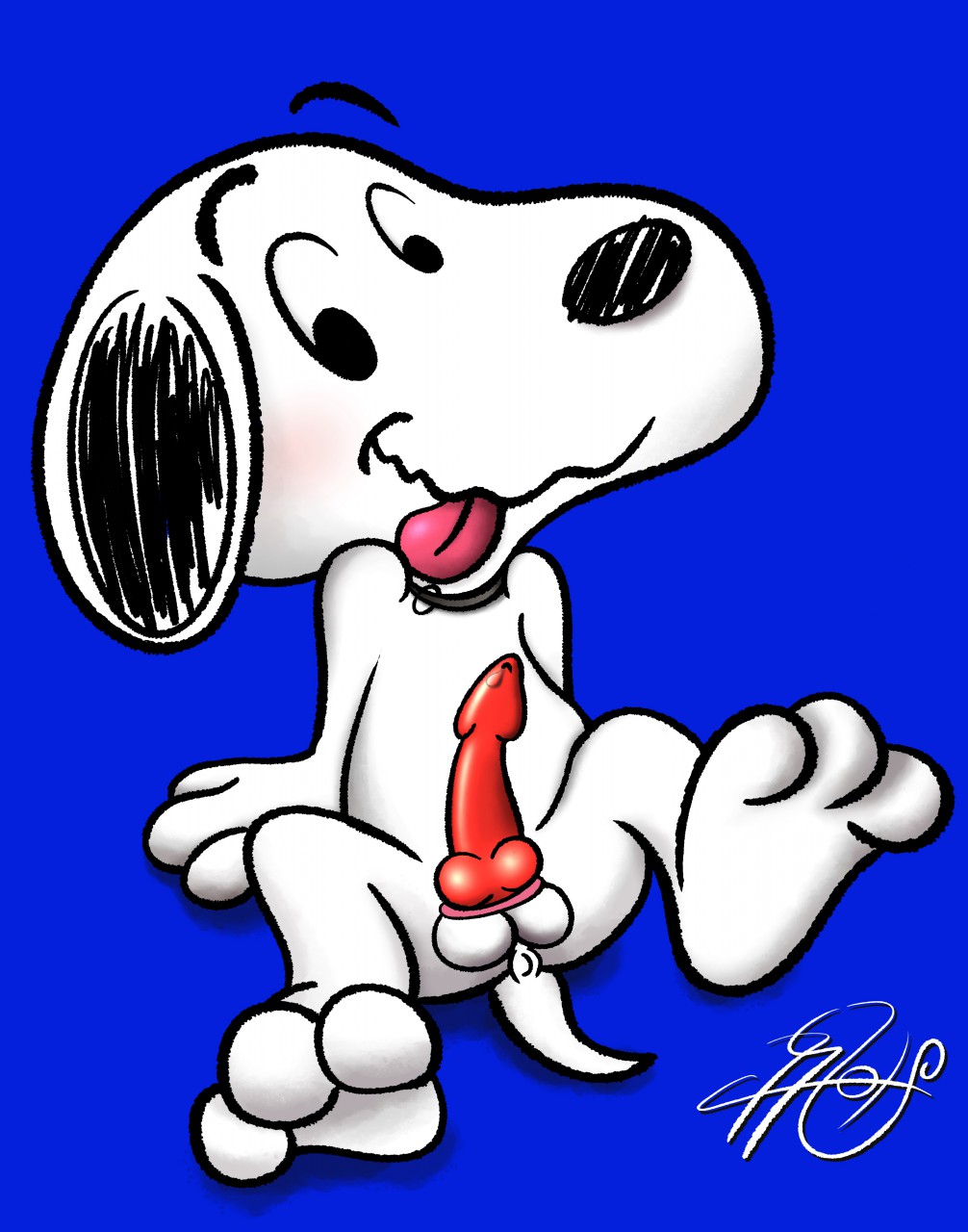 anthro anus canine canine_penis collar furry lobofeo male peanuts peanuts_worldwide_llc snoopy tongue_out white_fur wildbrain