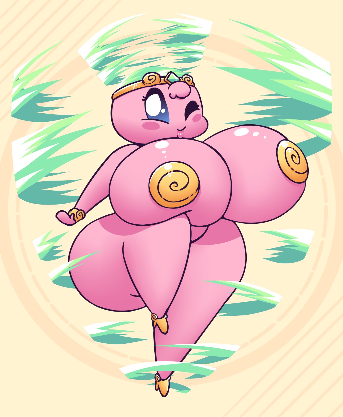 adorable alien ass big_ass big_breasts big_butt blue_eyes breasts chubby chubby_female crown cute cute_face eyelashes fat fat_female female hi_res high_heels huge_breasts humanoid huztar kirby kirby_(series) looking_at_viewer nintendo one_eye_closed overweight overweight_female pasties pink_body pink_skin power_up solo thick_thighs tornado video_games wink winking_at_viewer