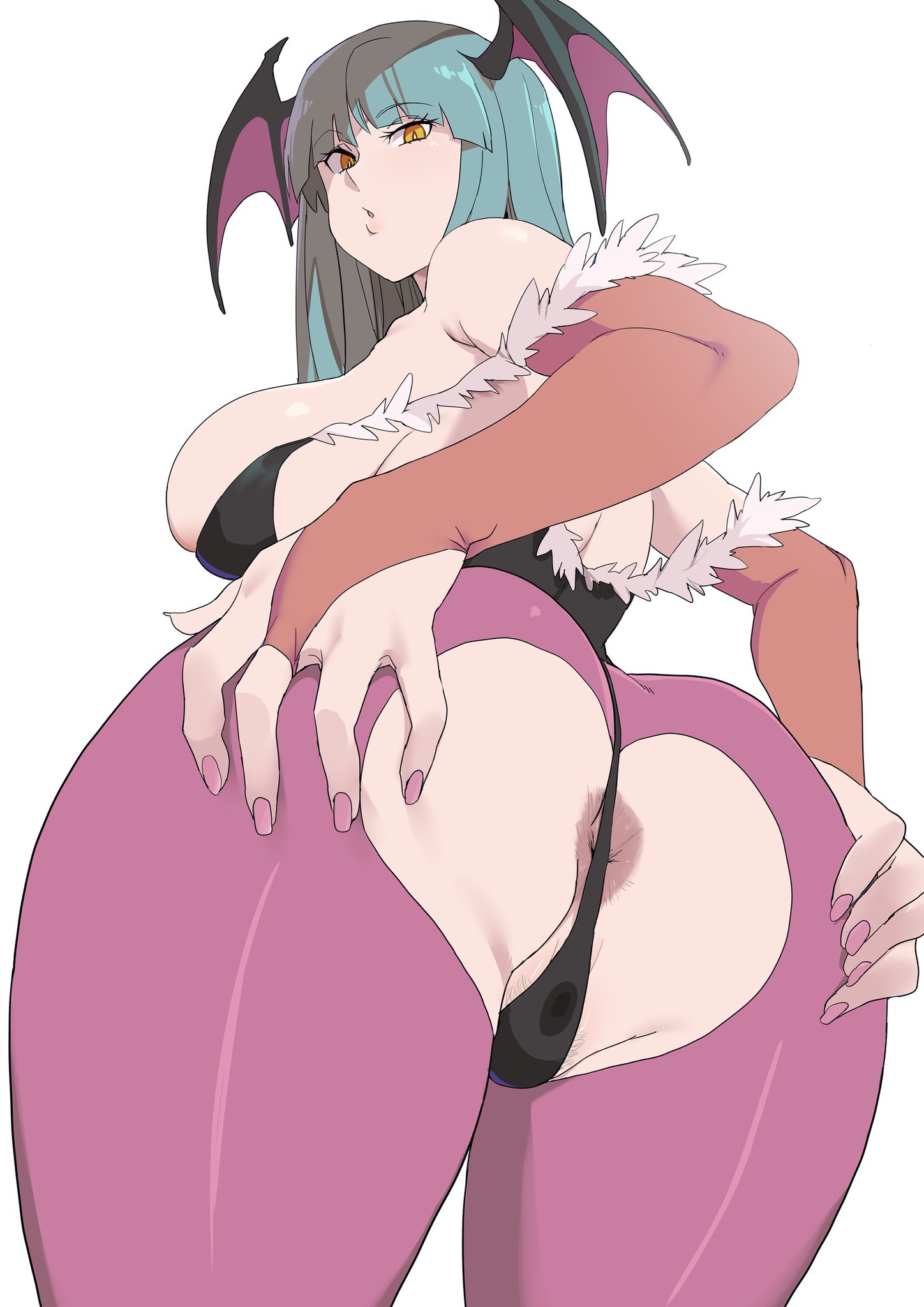 anus peek, ass, ass cheeks, asshole, big ass, breasts, clothing, darkstalkers, demon, female, g string, large breasts, looking back, minakami, morrigan aensland, panties, succubus, thong