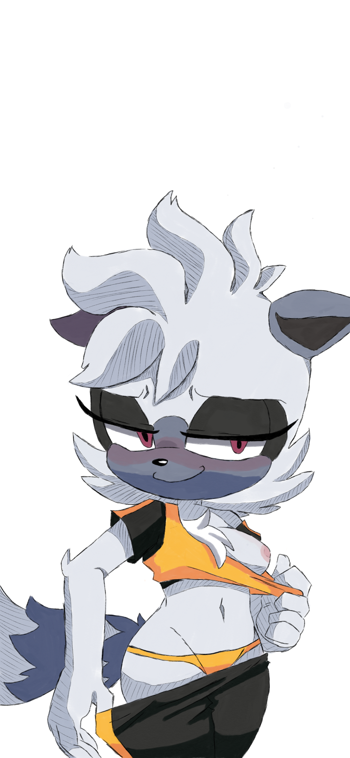 1girls, 5 fingers, anthro, bedroom eyes, blush, breasts, clothing, colored, female, flashing, flashing breasts, fluffy, fluffy tail, fur, furry, furry only, half-closed eyes, hi res, idw comics, idw publishing, mobian (species), nipples, panties, partially clothed, pulling down pants, sega, senshion, smug, solo, sonic (series), sonic the hedgehog (comics), sonic the hedgehog (idw), sonic the hedgehog (series), tail, tangle the lemur, tenshigarden, underwear, undressing