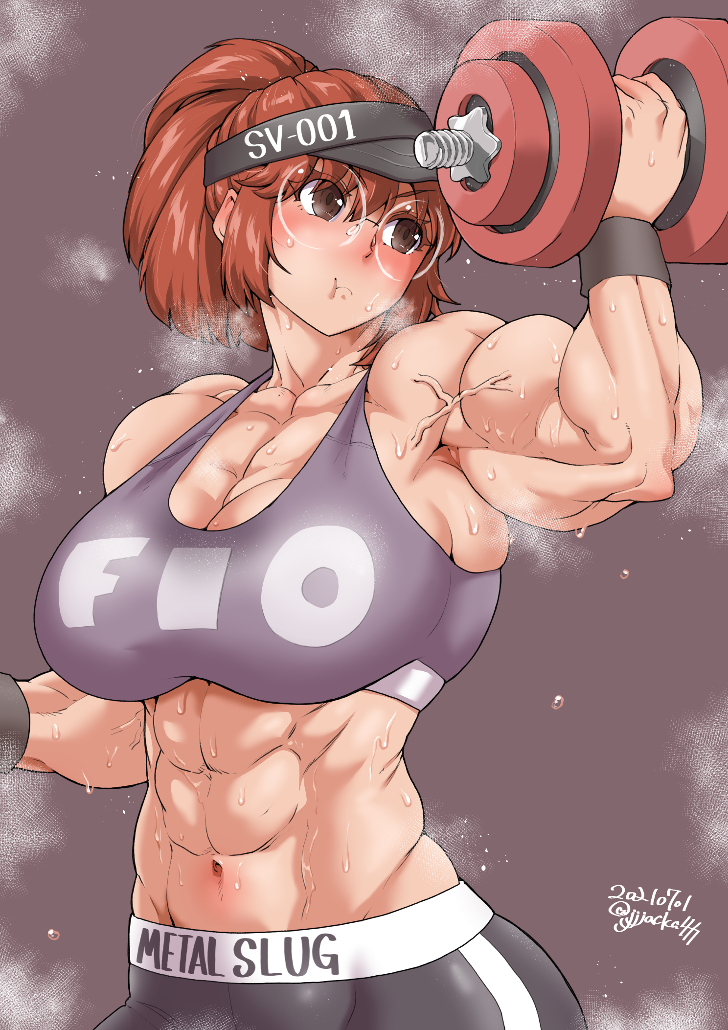 1girls, abs, big breasts, blush, breasts, brown hair, busty, curvaceous, curvy, curvy body, curvy female, curvy figure, curvy hips, exercise, exercise clothing, female, female focus, female only, fio germi, glasses, huge breasts, jackasss, large breasts, lifting, lifting weights, metal slug, muscles, muscular, muscular female, round glasses, slim waist, solo, solo female, thick thighs, thighs, vein, veiny muscles, voluptuous, wide hips, workout
