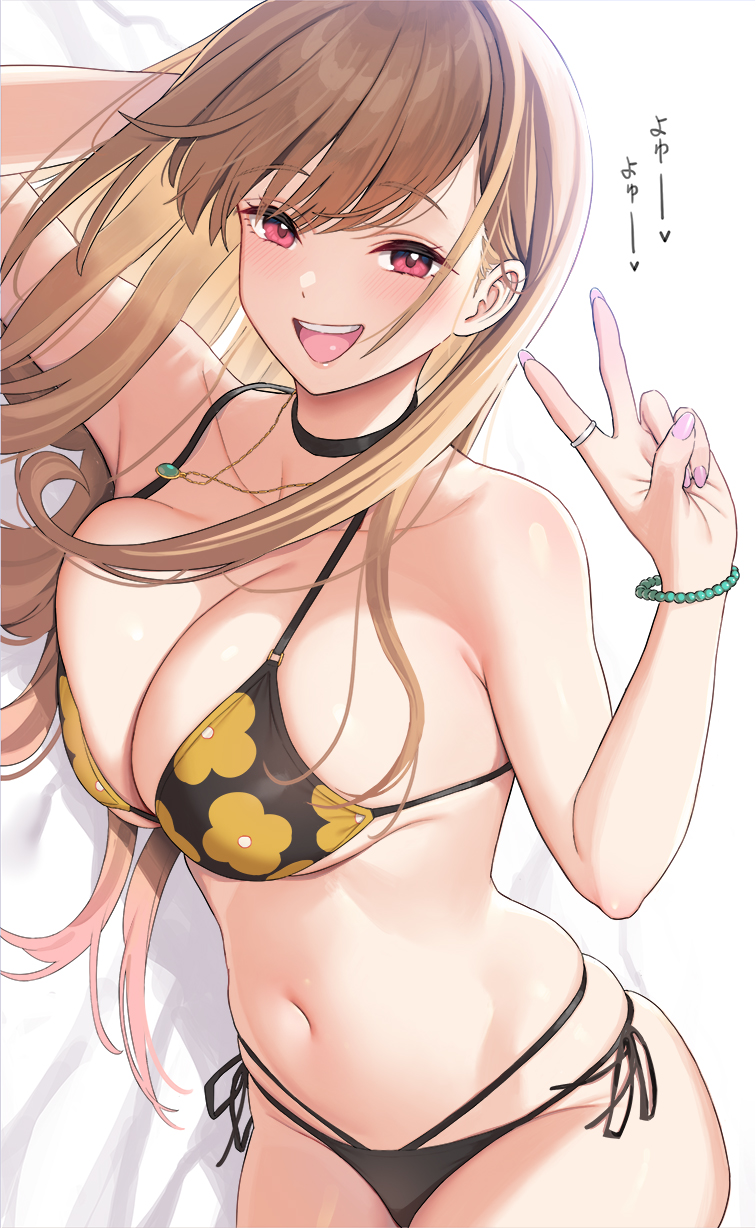 1girls bikini blonde_hair breasts cleavage female female_only hi_re kitagawa_marin large_breasts looking_at_viewer on_side pink_eyes skindentation smile solo sono_bisque_doll_wa_koi_wo_suru surumenium swimsuit thighs white_background wide_hips