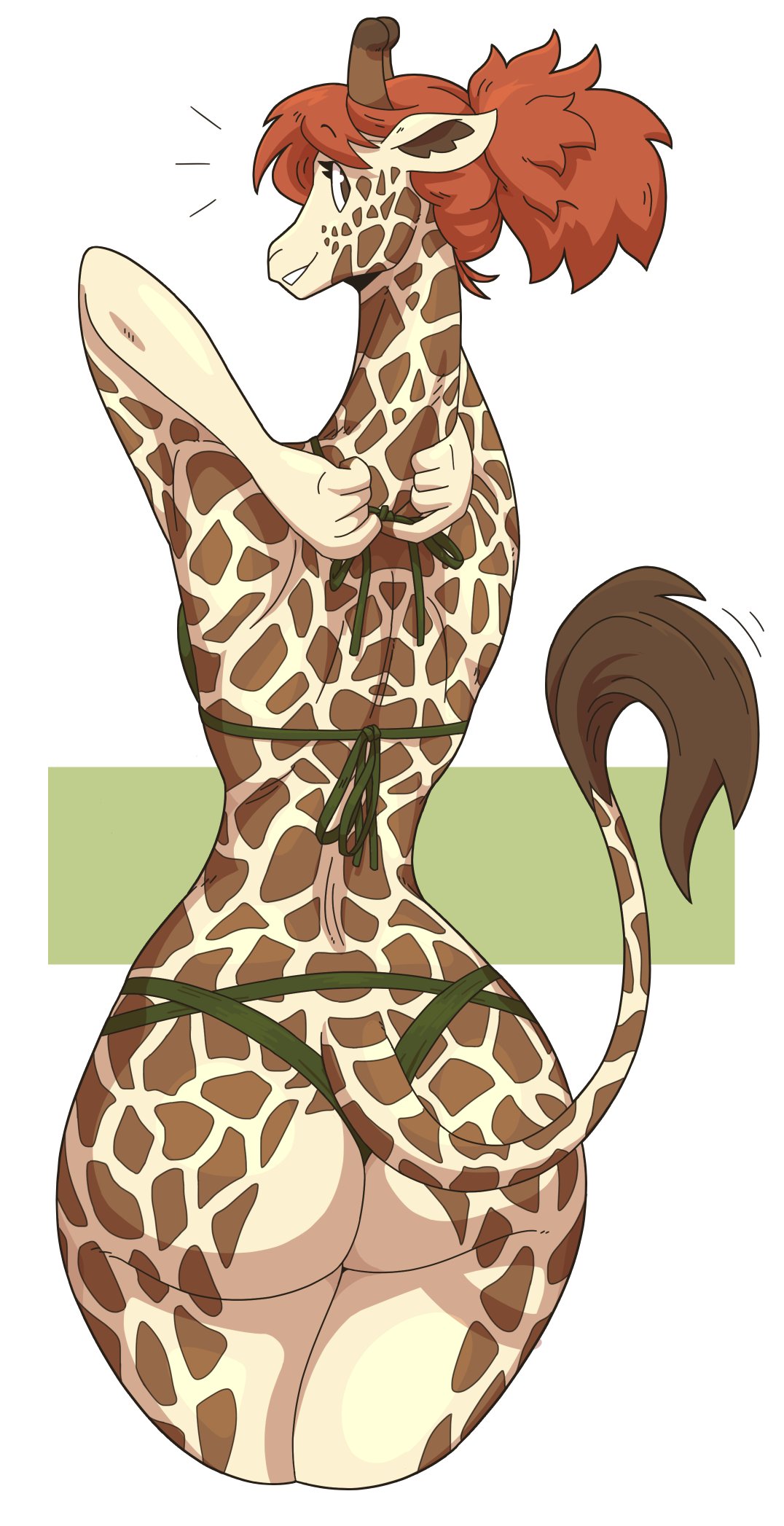 1girls anthro ass back_view bikini female female_only giraffe hi_res legs_together long_neck looking_at_viewer looking_back orange_hair ponytail slightlysimian solo solo_female tail thick_thighs