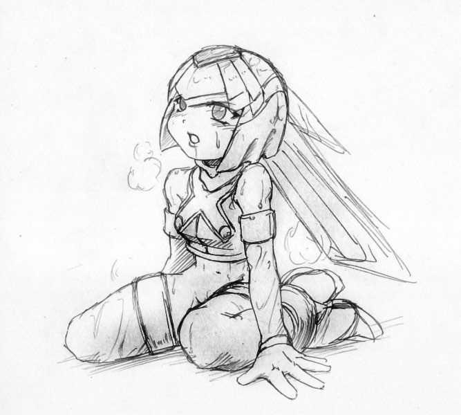 android capcom fairy_leviathan female girutaabo machine mega_man mega_man_zero monochrome photoshop robot robot_girl sketch solo thighhighs wet