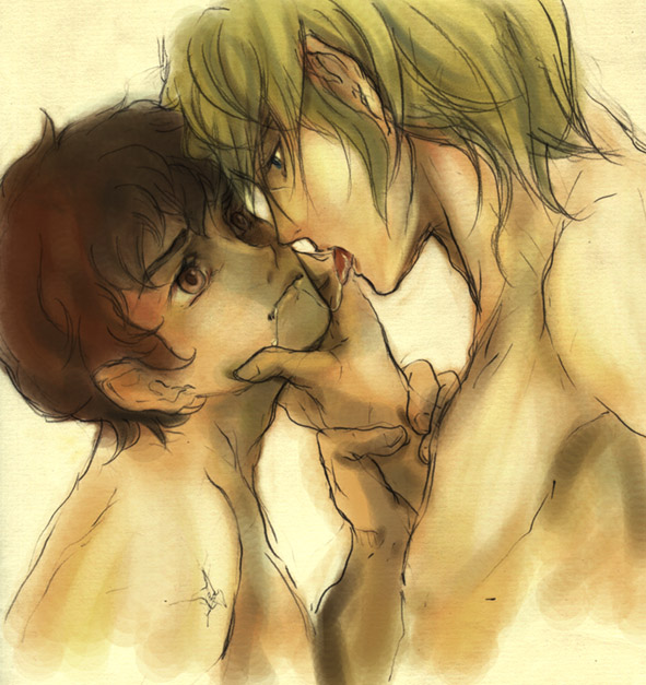 2boys amuro_ray char_aznable gundam male male_only saliva tongue yaoi