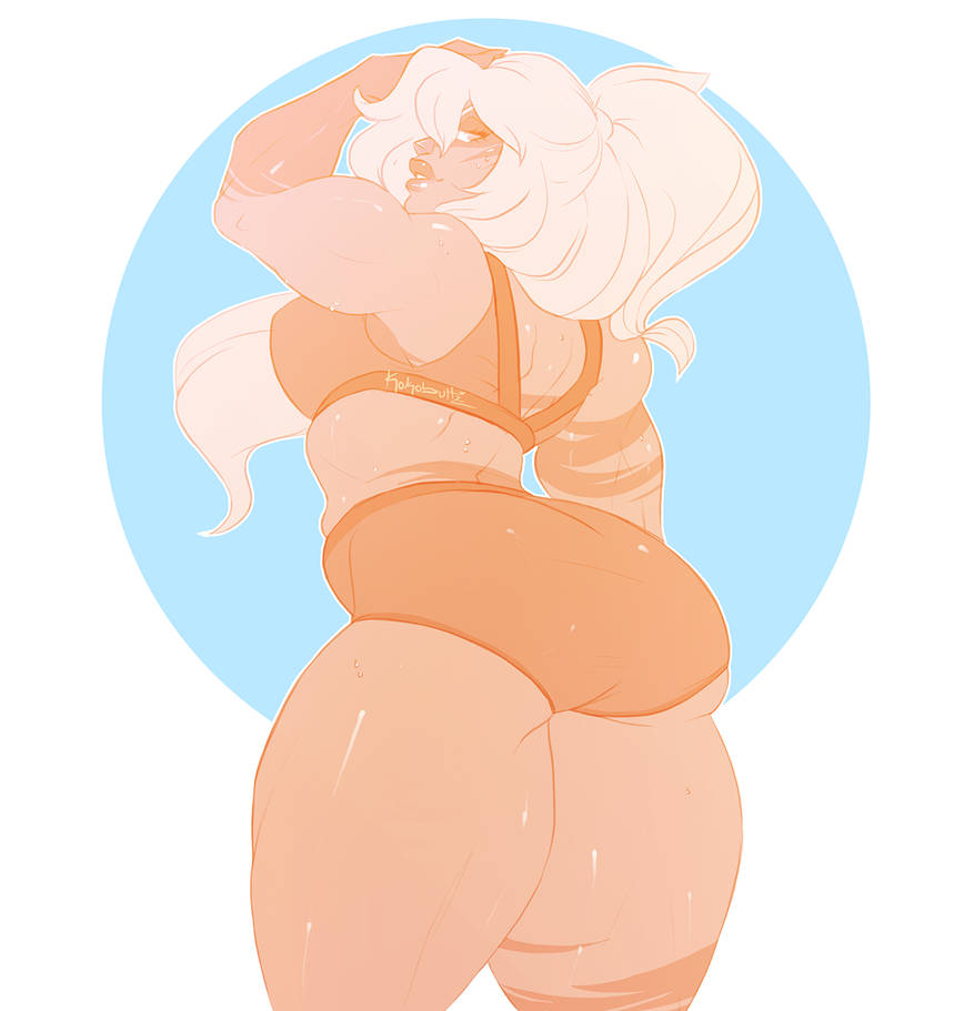 ass, big ass, female, gem, jasper (steven universe), kokobuttz, looking back, muscular, muscular female, orange skin, solo, steven universe, thick thighs