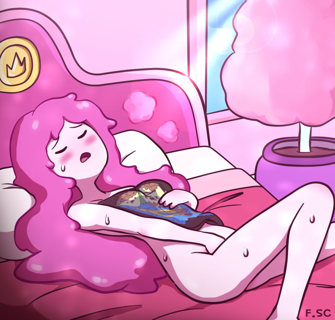 adventure time, blush, cute, female, female only, fizzyspidercider, masturbation, no panties, pink skin, princess bubblegum, sweat