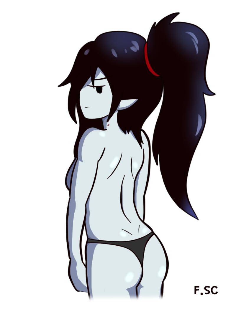 adventure_time behind_view bite_mark black_panties fizzyspidercider marceline no_bra panties red_hairclip vampire vampire_girl