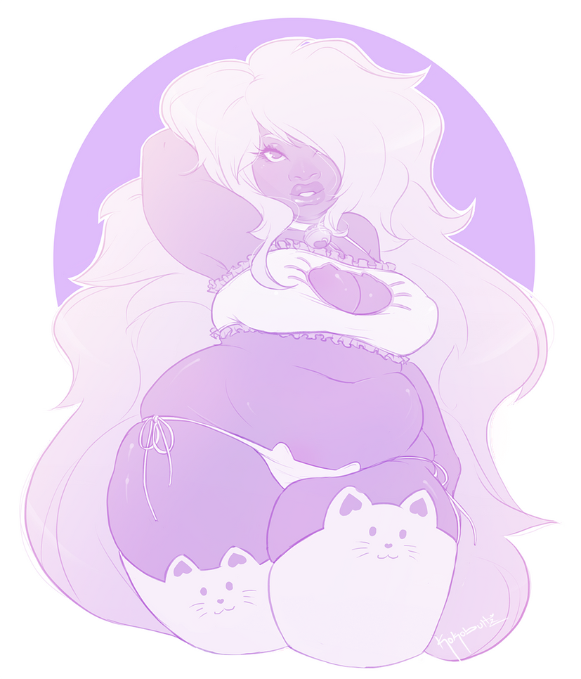 1girls, amethyst (steven universe), bra, chubby, cleavage cutout, fat, fat female, female, kokobuttz, lingerie, long hair, panties, purple skin, seductive, shortstack, steven universe, thick thighs, voluptuous