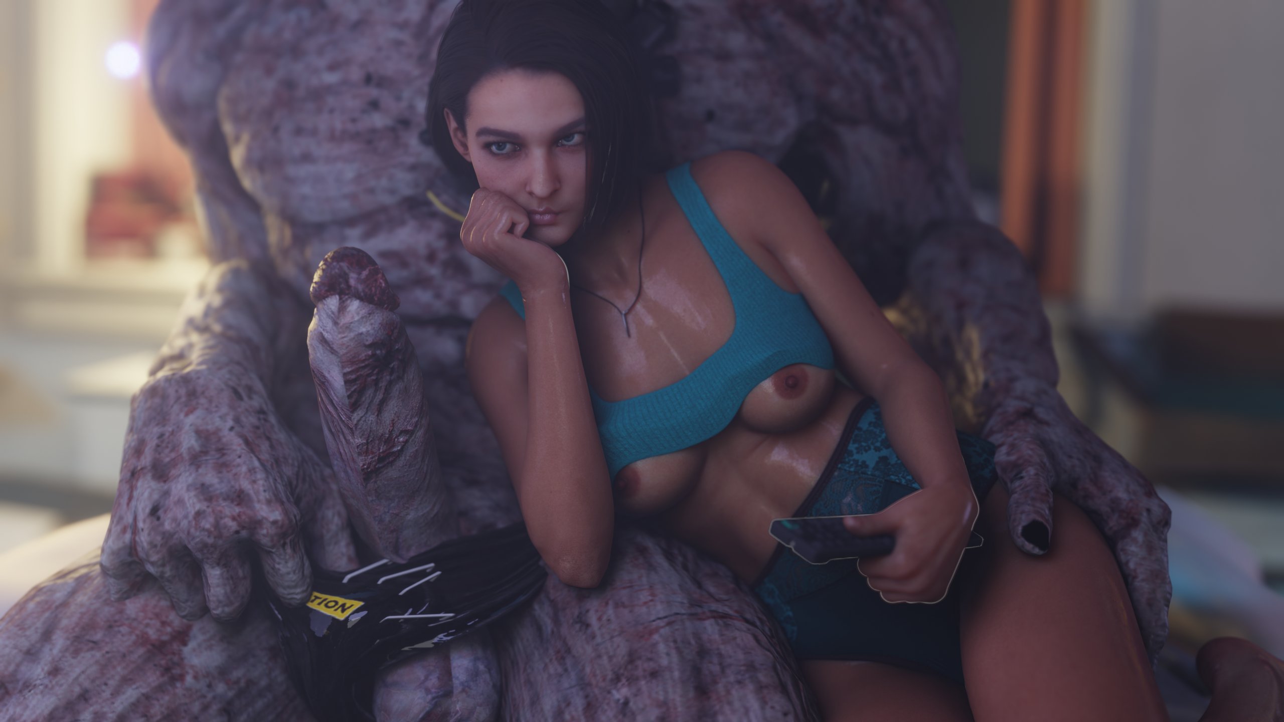 1boy, 1girls, 3d, capcom, colored, female, jill valentine, jill valentine (sasha zotova), male, monster, nemesis (resident evil), resident evil, resident evil 3, resident evil 3 remake, stephanie23, straight, tagme, tyranted