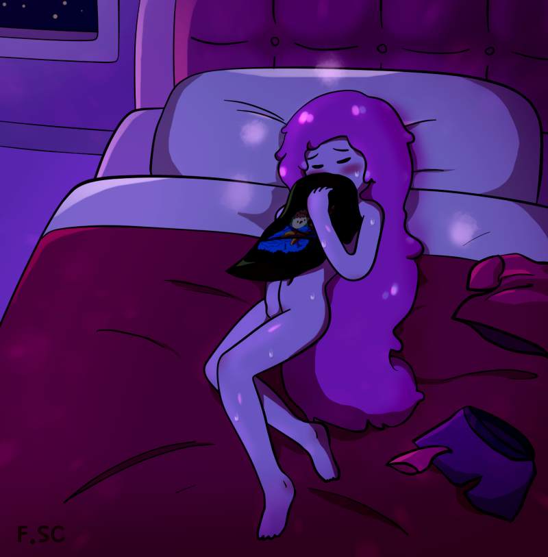 1girls adventure_time fizzyspidercider masturbation night pink_hair pink_skin princess_bubblegum sniffing_clothes