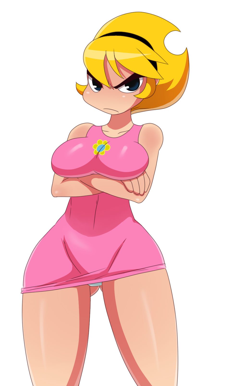 1girls, aged up, angry, angry face, ass, big ass, big breasts, black eyes, blonde hair, breasts, cartoon network, crossed arms, female, female only, light skin, light-skinned female, looking at viewer, mandy (billy and mandy), panties, pink dress, sssonic2, the grim adventures of billy and mandy