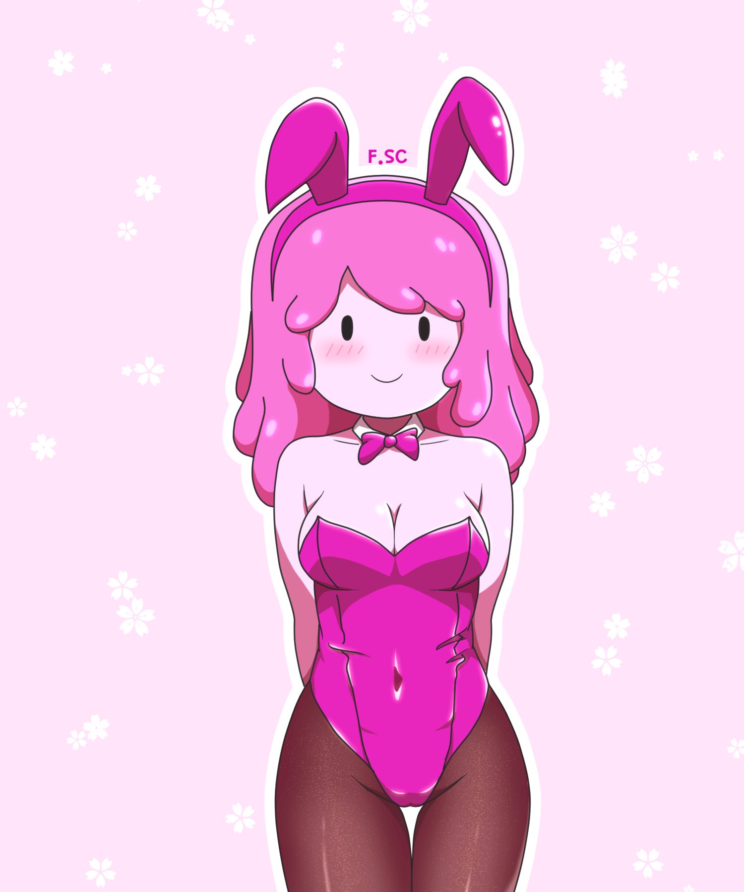 adventure time, bunny ears, bunny girl, bunnysuit, female, female only, fizzyspidercider, looking at viewer, pink hair, princess bubblegum, solo female