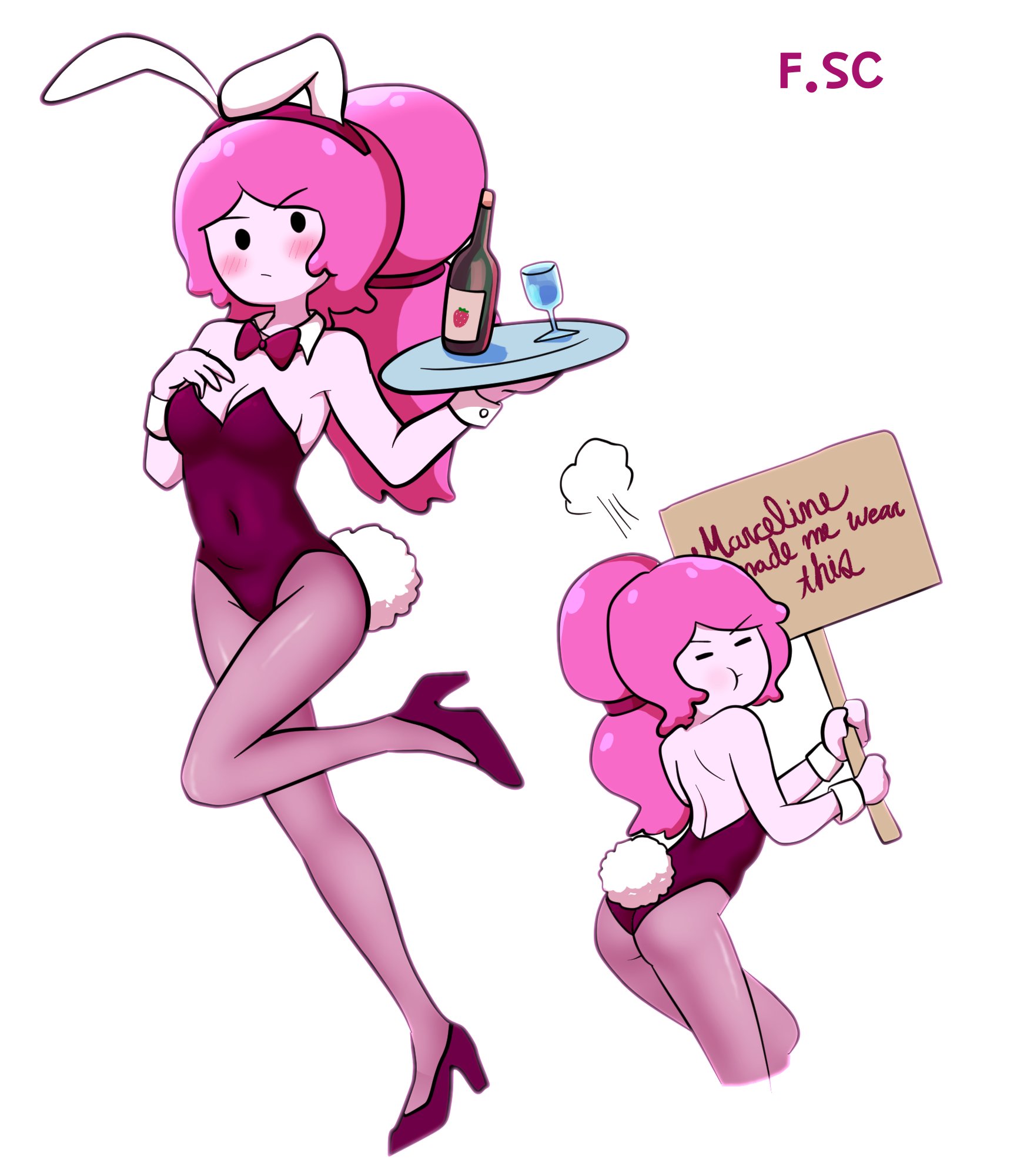 adventure time, ass, bunny ears, bunny girl, female, fizzyspidercider, pink hair, princess bubblegum, thigh