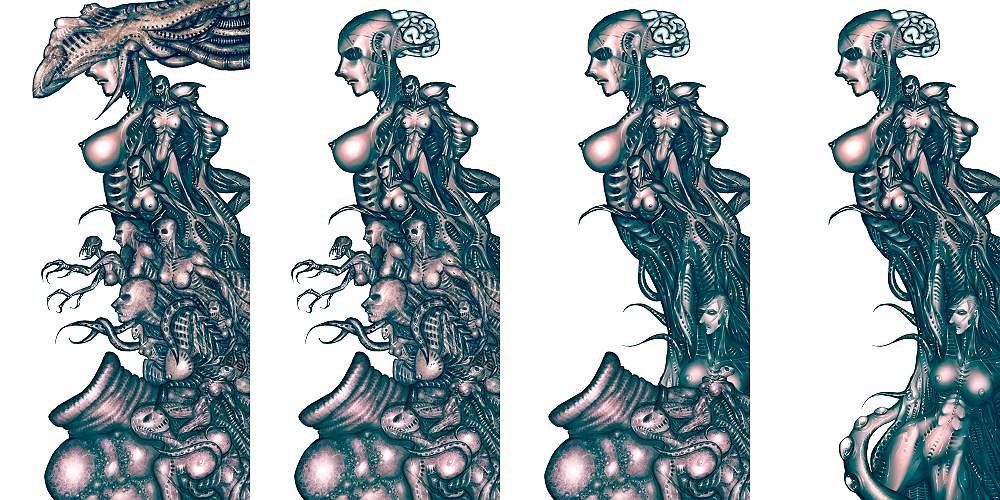 akiragoya body_horror brain cosmic_horror erect_nipples female horror monster official_art ribs yakouga