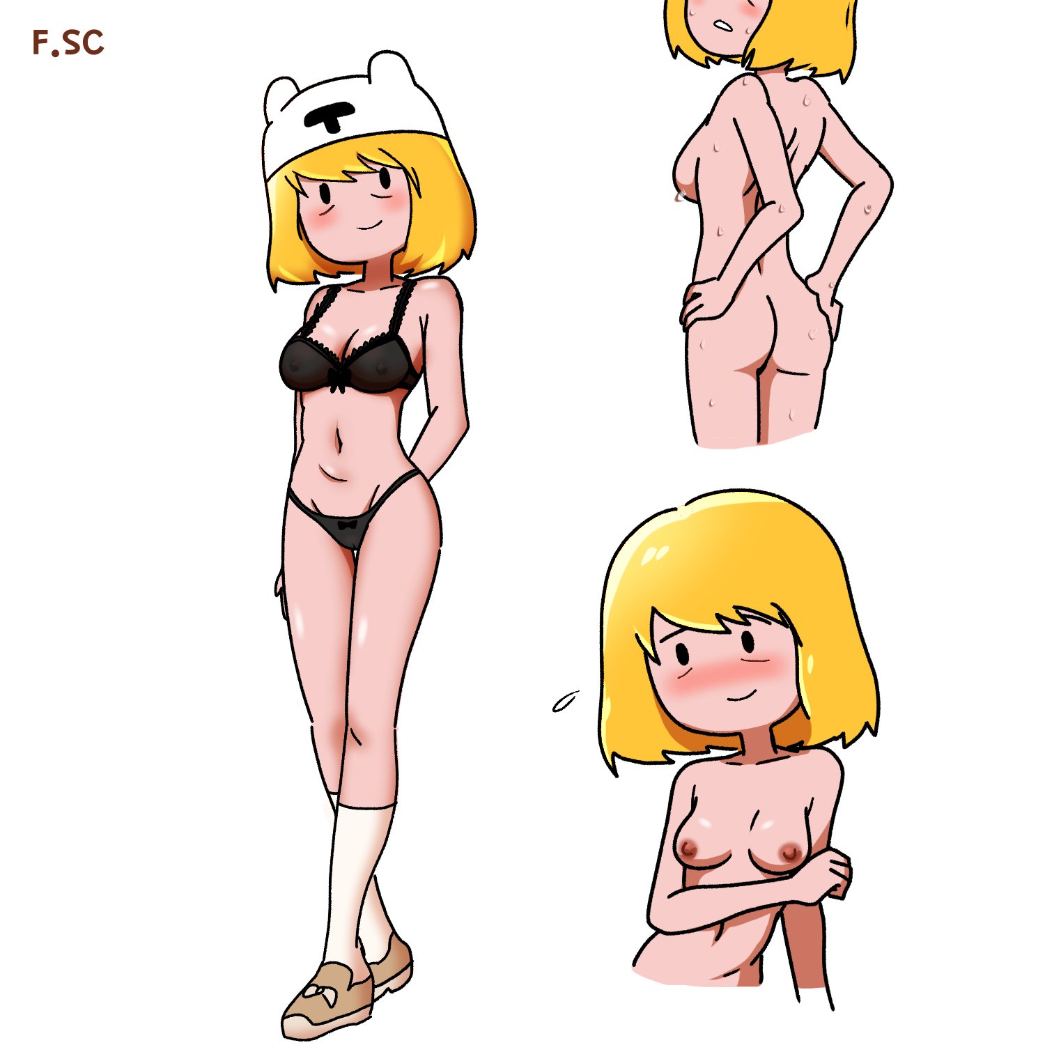 2021, adventure time, ass, black eyes, blonde hair, blush, bra, breasts, cartoon network, female, female only, fizzyspidercider, hat, milf, minerva campbell, mob face, nipples, nude, panties, sweat, underwear