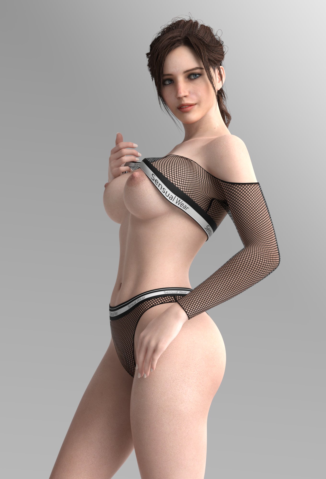 1girls, 3d, breasts, brown hair, busty, capcom, claire redfield, claire redfield (jordan mcewen), depp (artist), female, female focus, female only, hourglass figure, pinup, pinup pose, resident evil, solo, solo female, tagme, wide hips