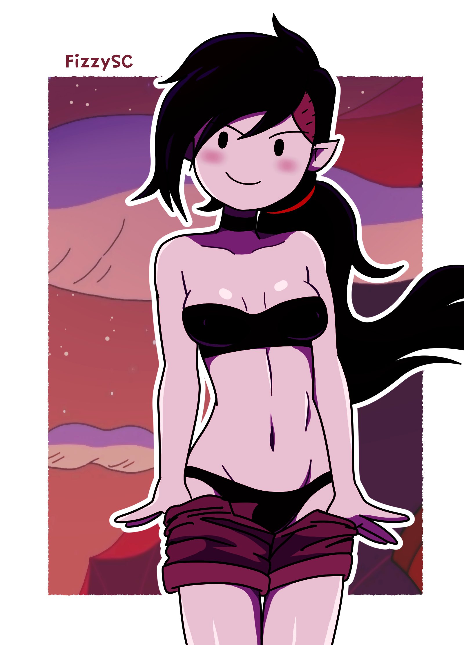 adventure time, belly, female, fit, fit female, fizzyspidercider, marceline, shorts pull, underwear, vampire