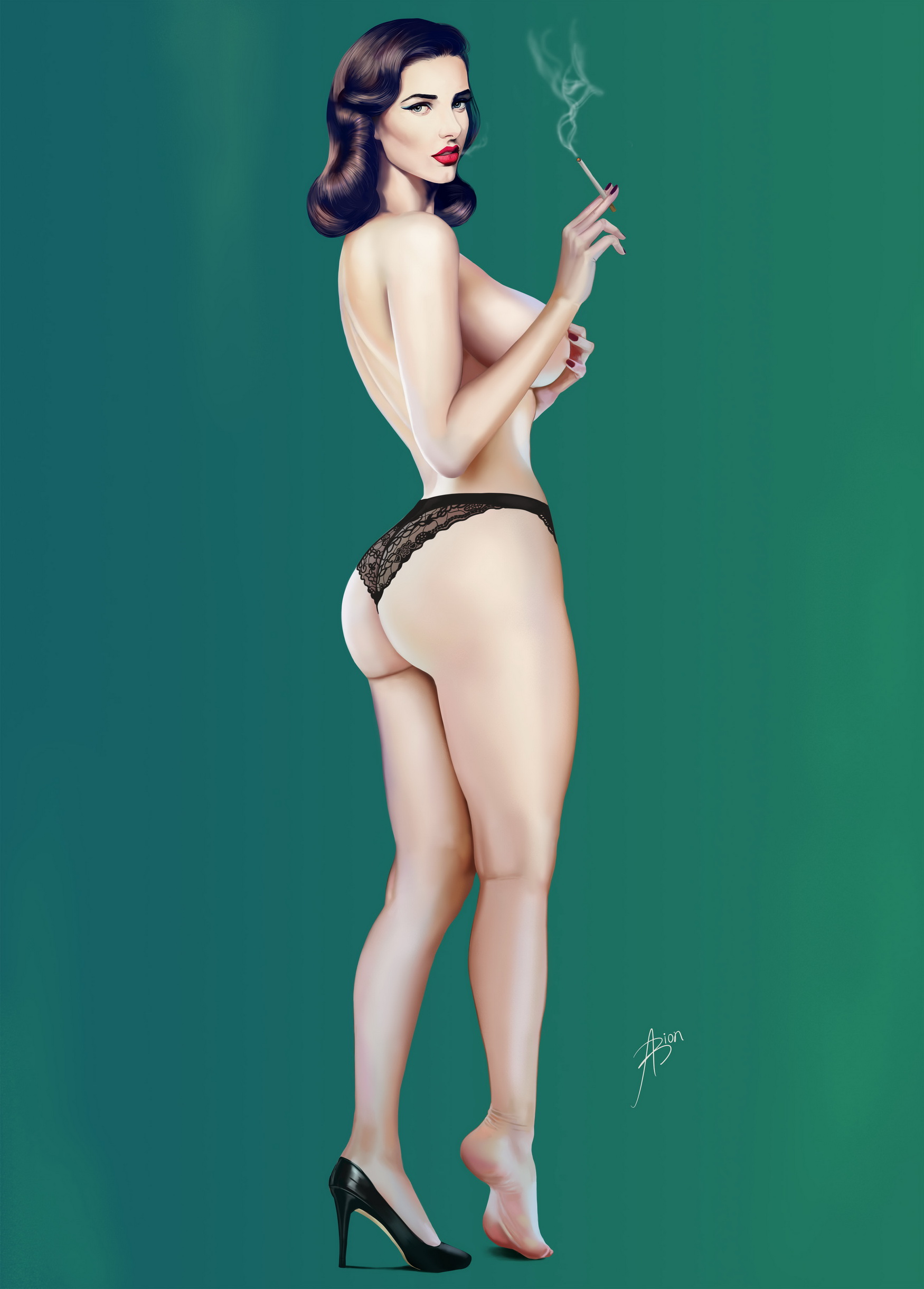 1950s, 50s, arion69, ass, big ass, big butt, bioshock, bioshock infinite, black hair, breasts, bubble butt, burial at sea, busty, elizabeth comstock, female, female focus, female only, hourglass figure, lace panties, light skin, light-skinned female, long hair, makeup, pale skin, pale-skinned female, panties, pinup, pinup pose, solo, tagme, topless, wide hips