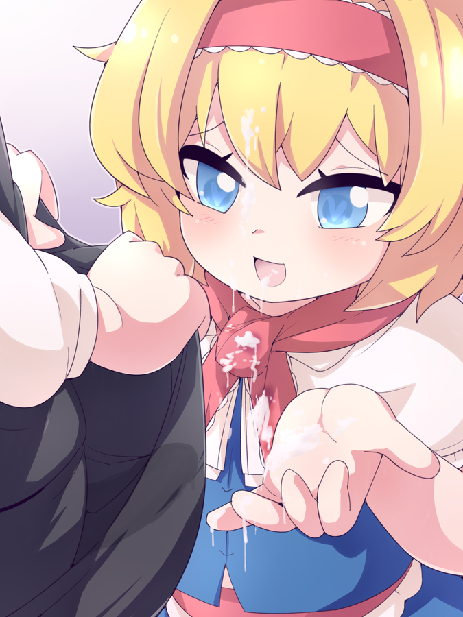 1futa 1girls alice_margatroid bangs blonde_hair blue_dress blue_eyes blush capelet clothed clothes_lift clothing commentary_request cookie_(touhou) cum dress facial female female_focus frilled_hairband frills futa_with_female futanari grey_skirt hairband heart heart-shaped_pupils human ichigo_(cookie) lifted_by_self light-skinned_female light-skinned_futanari light_skin mostly_clothed multiple_girls nazrin nyon_(cookie) open_mouth red_hairband red_scarf scarf short_hair skirt skirt_lift smile solo_focus standing symbol-shaped_pupils touhou upper_body white_capelet yuuutsu_shan