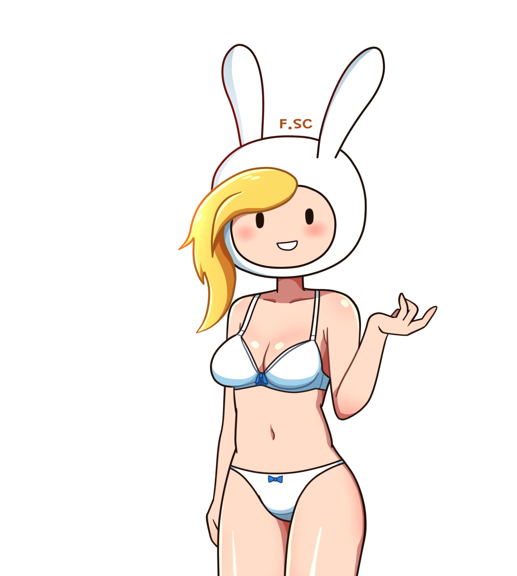 adventure time, bunny ears, female, fionna the human girl, fizzyspidercider, mob face, nude, pose, underwear