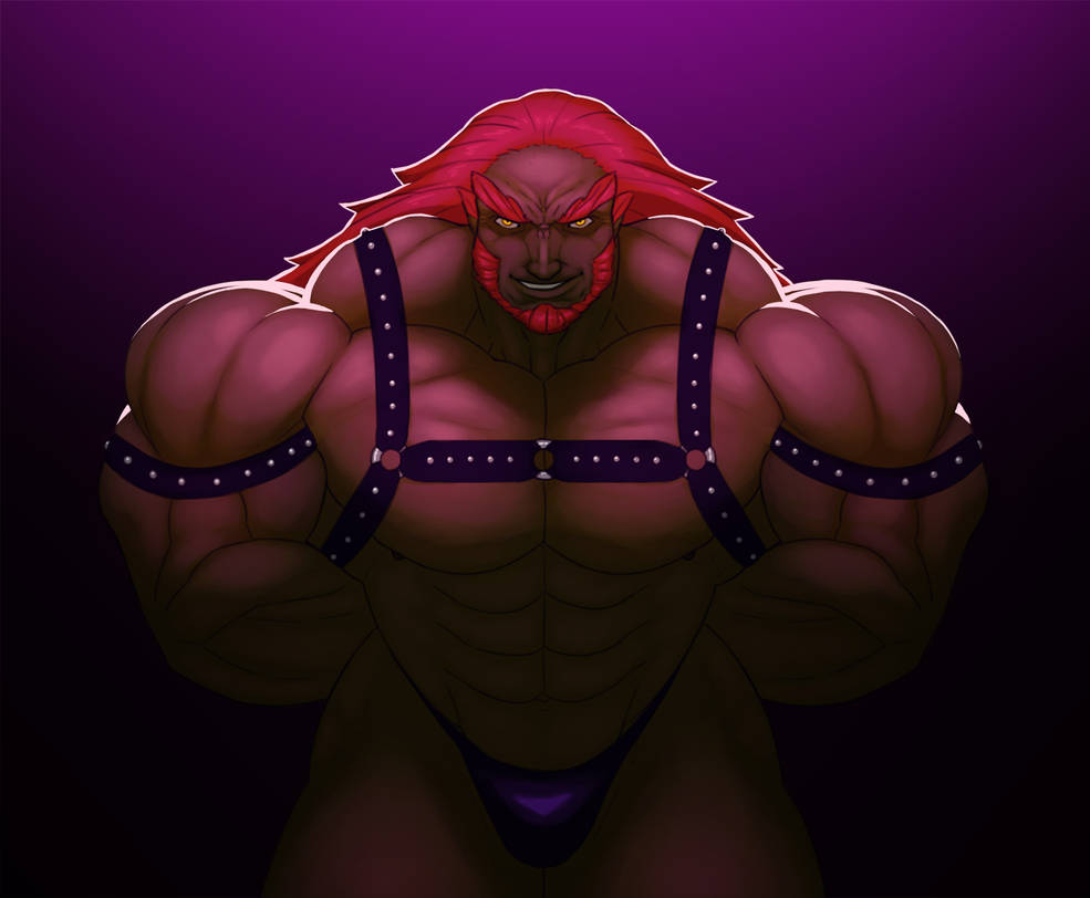 bara brown_skin bulge flaccid ganondorf ganondorf_(hyrule_warriors) hyrule_warriors leather male_only muscles muscular_male nintendo red_hair solo solo_male staring_at_viewer the_legend_of_zelda thedarkdjin