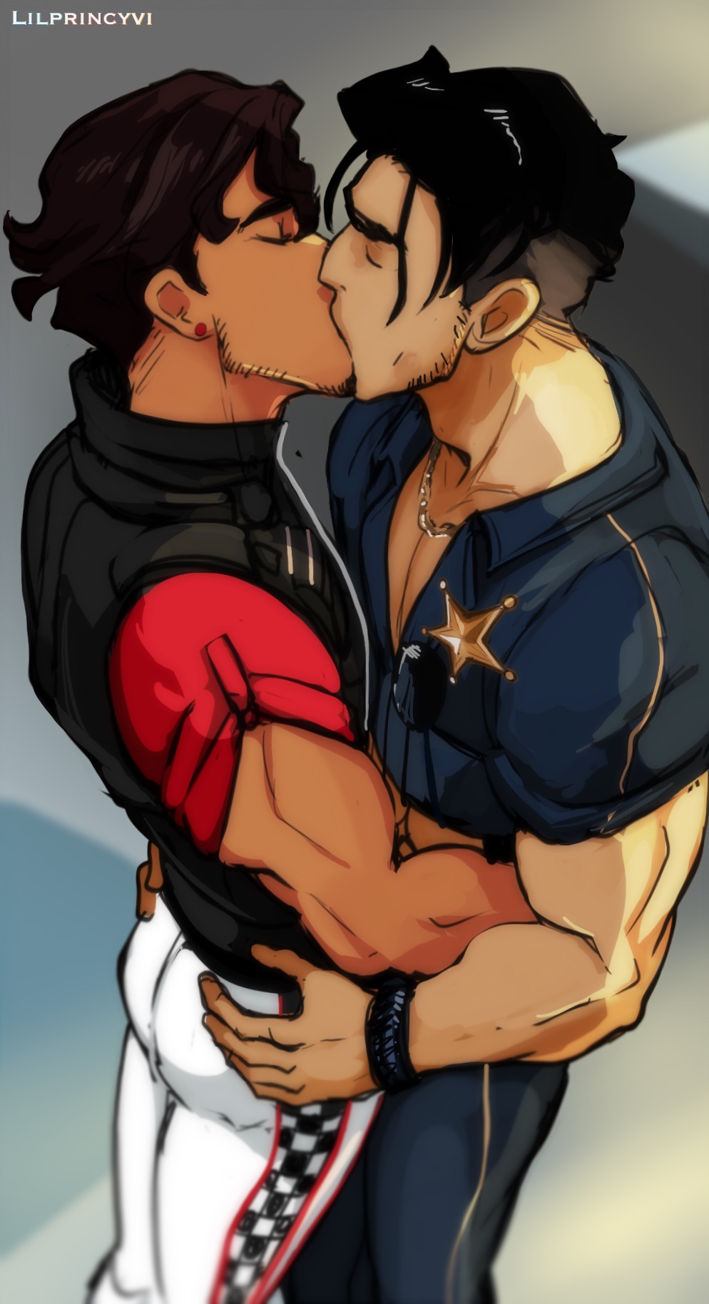 2boys chase_van_redfor clothed couple f.t.p.h.d. gay lilprincyvi male male_only men_kissing muscles muscular muscular_male sheriff_gold twitter_user_oc yaoi