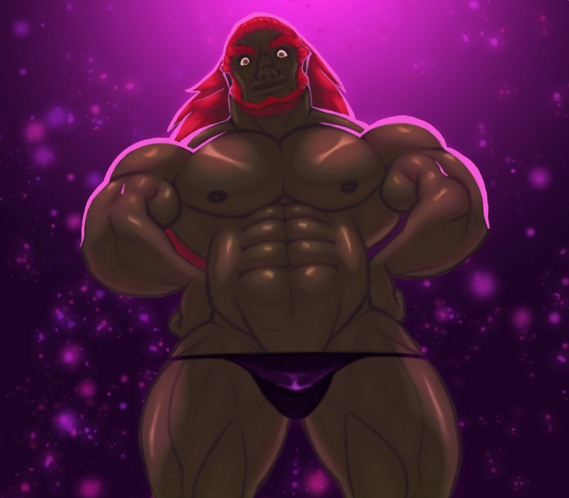 bara black_thong bulge flaccid ganondorf green_skin hyrule_warriors inviting_to_sex looking_down_at_viewer male_only muscular_thighs nintendo nipples orange_eyes red_hair solo solo_male the_legend_of_zelda thedarkdjin