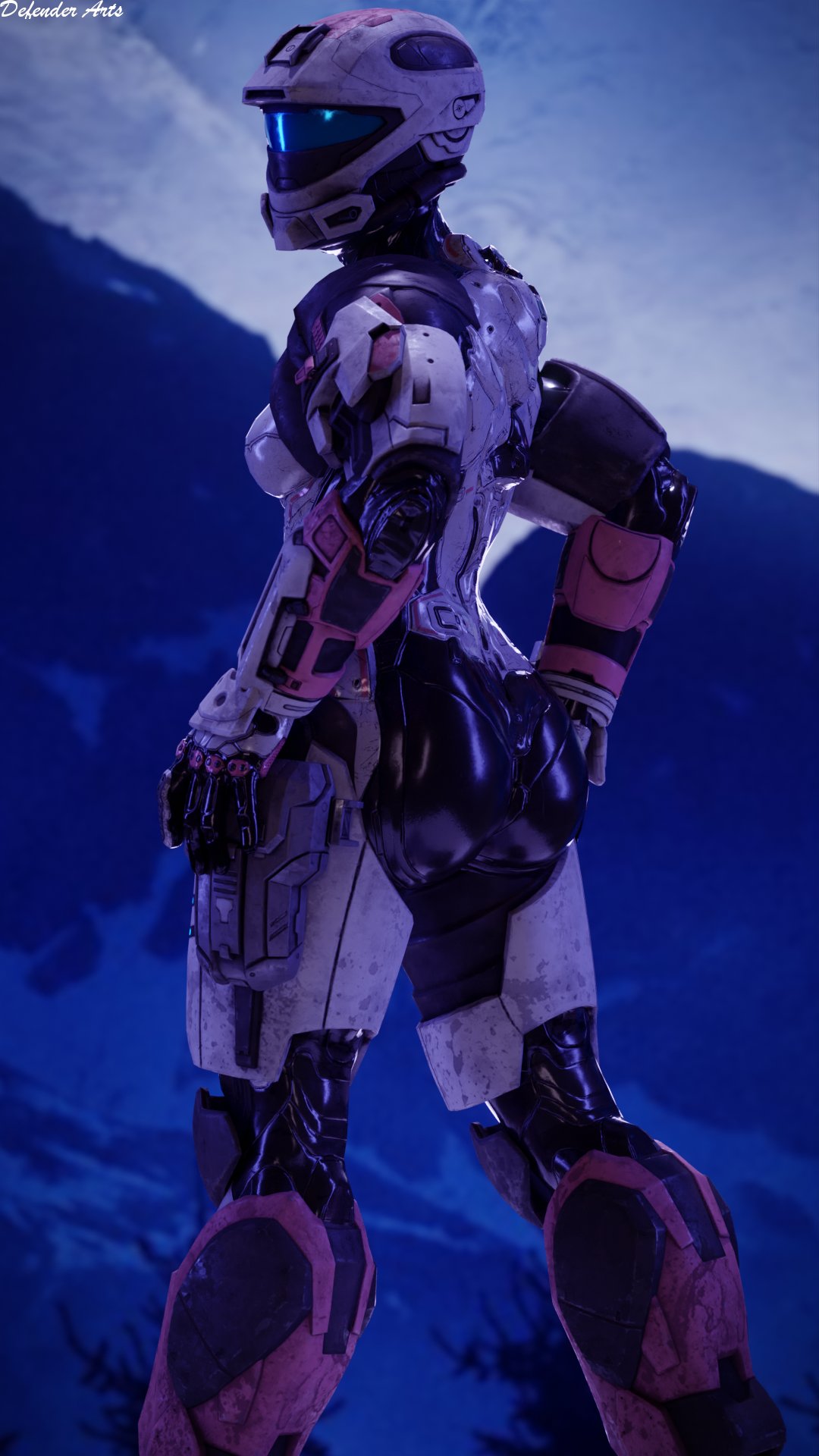 1girls, 2022, 3d, armor, ass, defenderarts (artist), female, female only, female spartan (halo), halo (series), helmet, solo, spartan (halo), tagme
