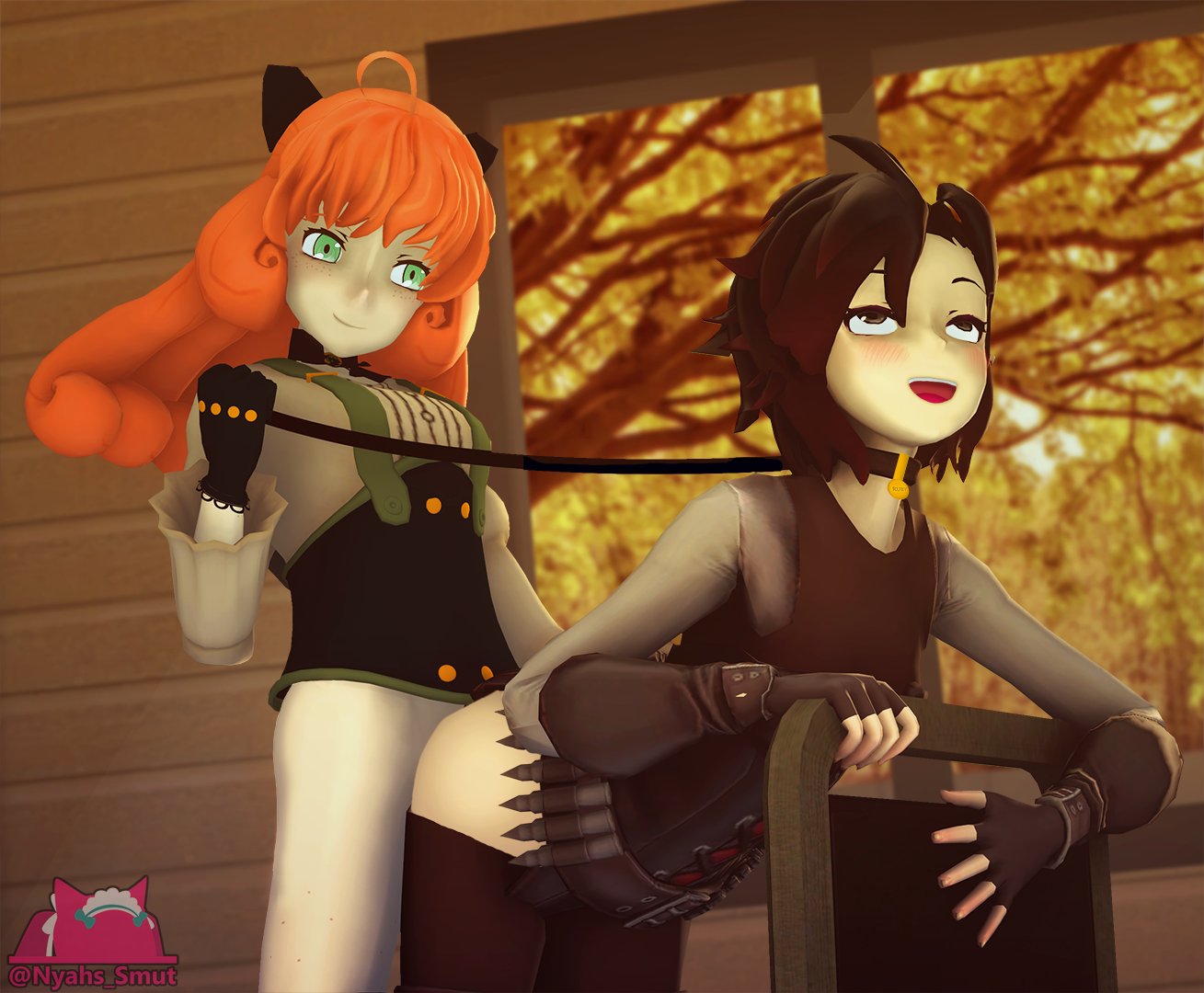 2girls 3d android female/female female_focus female_only femdom ginger_hair lesbian nyahs_smut penny_polendina red_hair ruby_rose rwby silver_eyes yuri