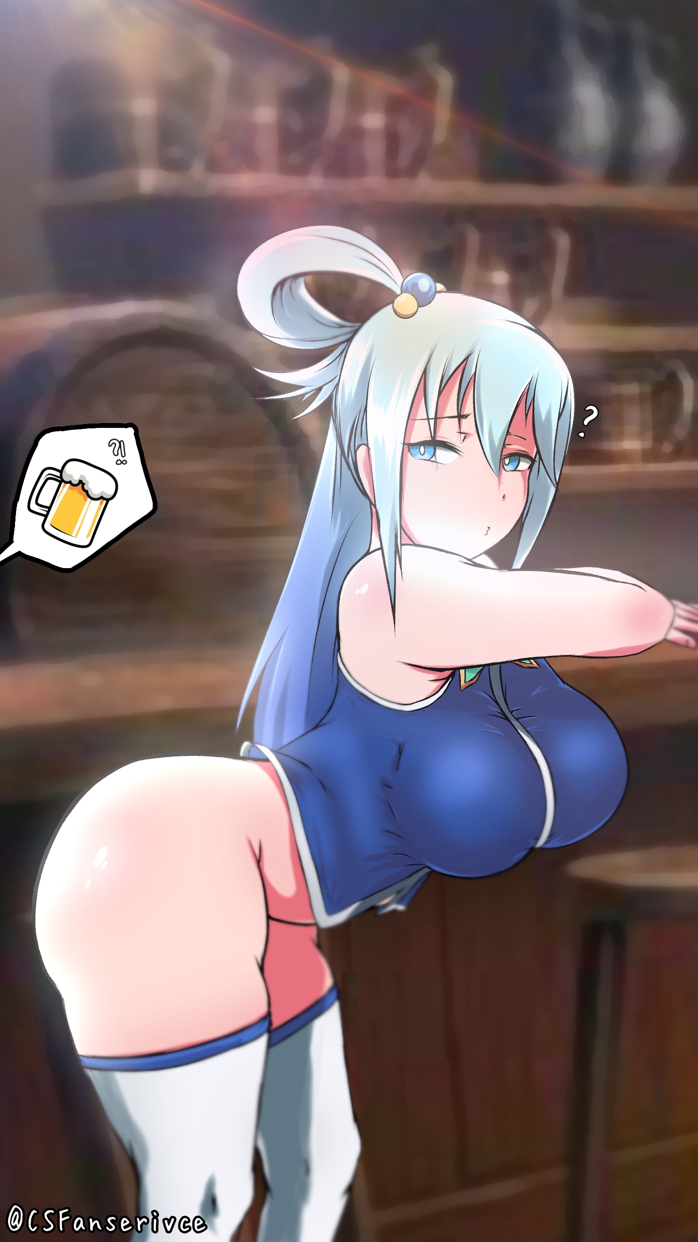 1girls, aqua (konosuba), ass, big ass, big breasts, breasts, drunk, female, kono subarashii sekai ni shukufuku wo!, long hair, no panties, thighs