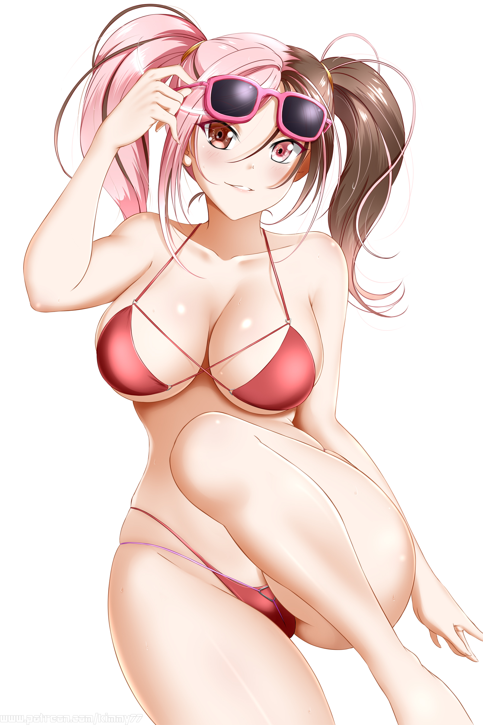 bikini, bikini bottom, bikini top, cleavage, colored hair, female, female only, heterochromia, kimmy77, neo (rwby), pigtails, red bikini, revealing clothes, rwby, twintails, white background