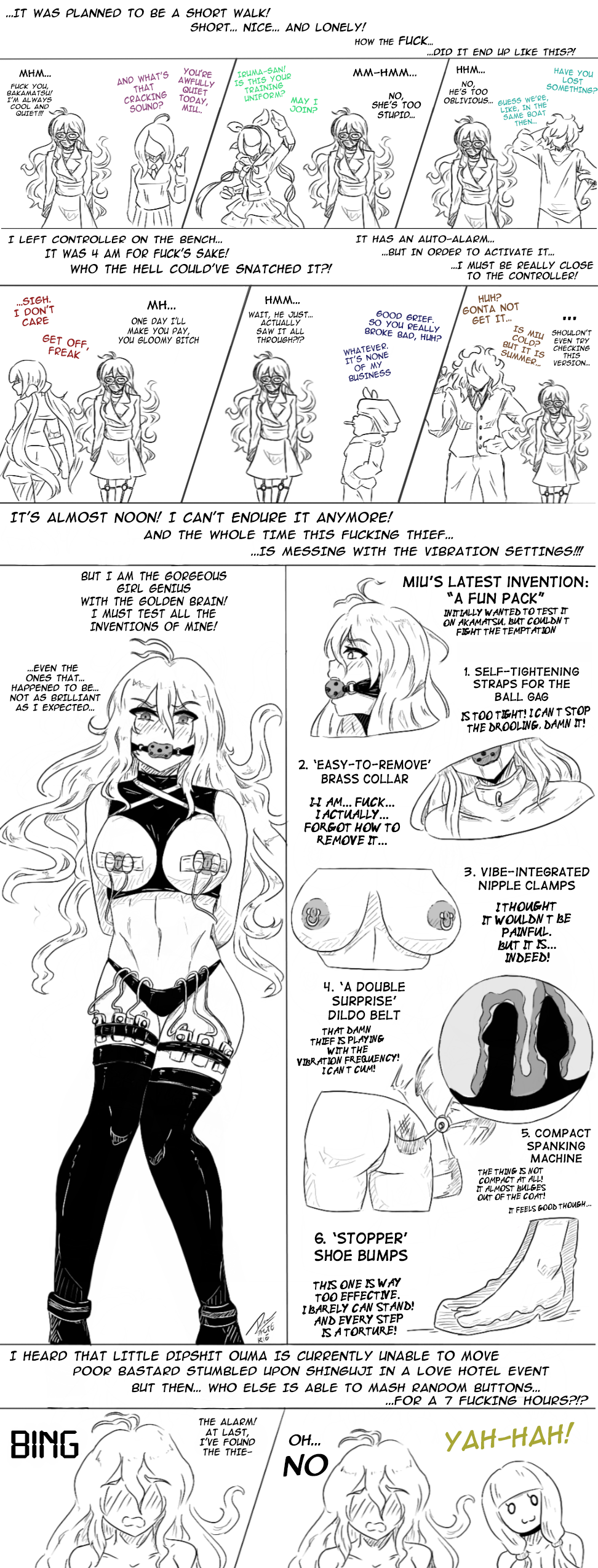 2020 akamatsu_kaede alte-rie araprivet ball_gag bondage bondage_gear bondage_outfit bondage_under_clothes chabashira_tenko collar danganronpa danganronpa_v3 dildo dwarfism embarrassed gokuhara_gonta harukawa_maki hidden_bondage humiliation irish iruma_miu nipple_piercing rantaro_amami ryoma_hoshi straight_hair yonaga_angie