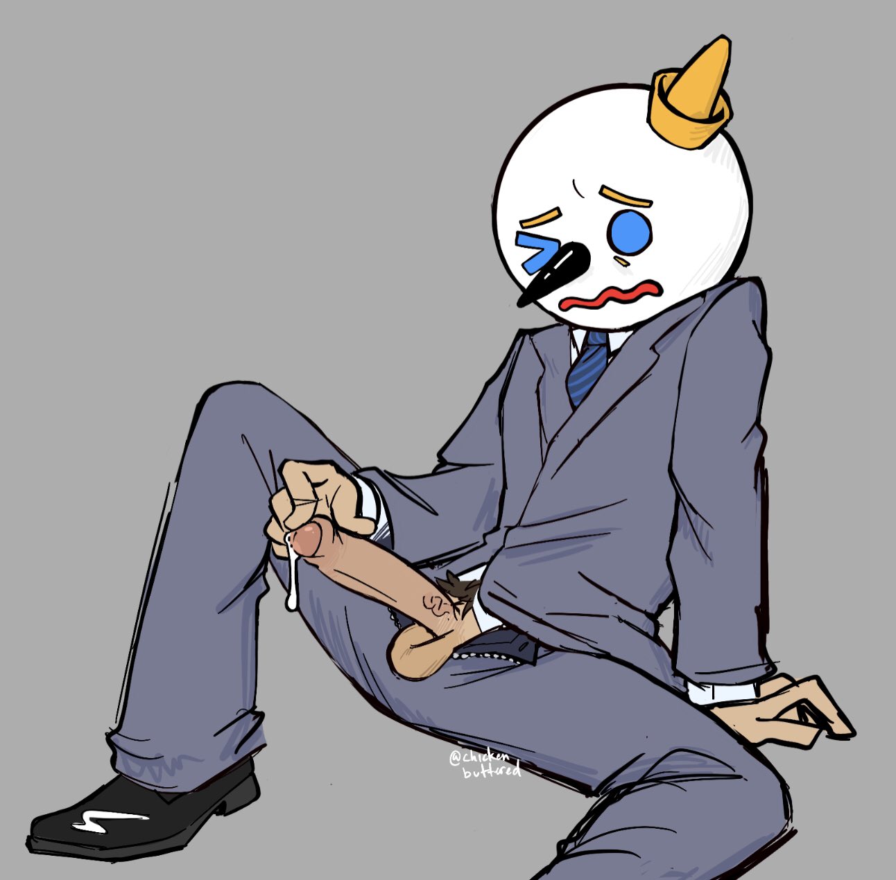 boner chickenbuttered erection jack_box jack_in_the_box male male_only mascot mask penis precum round_head simple_background sitting solo solo_male