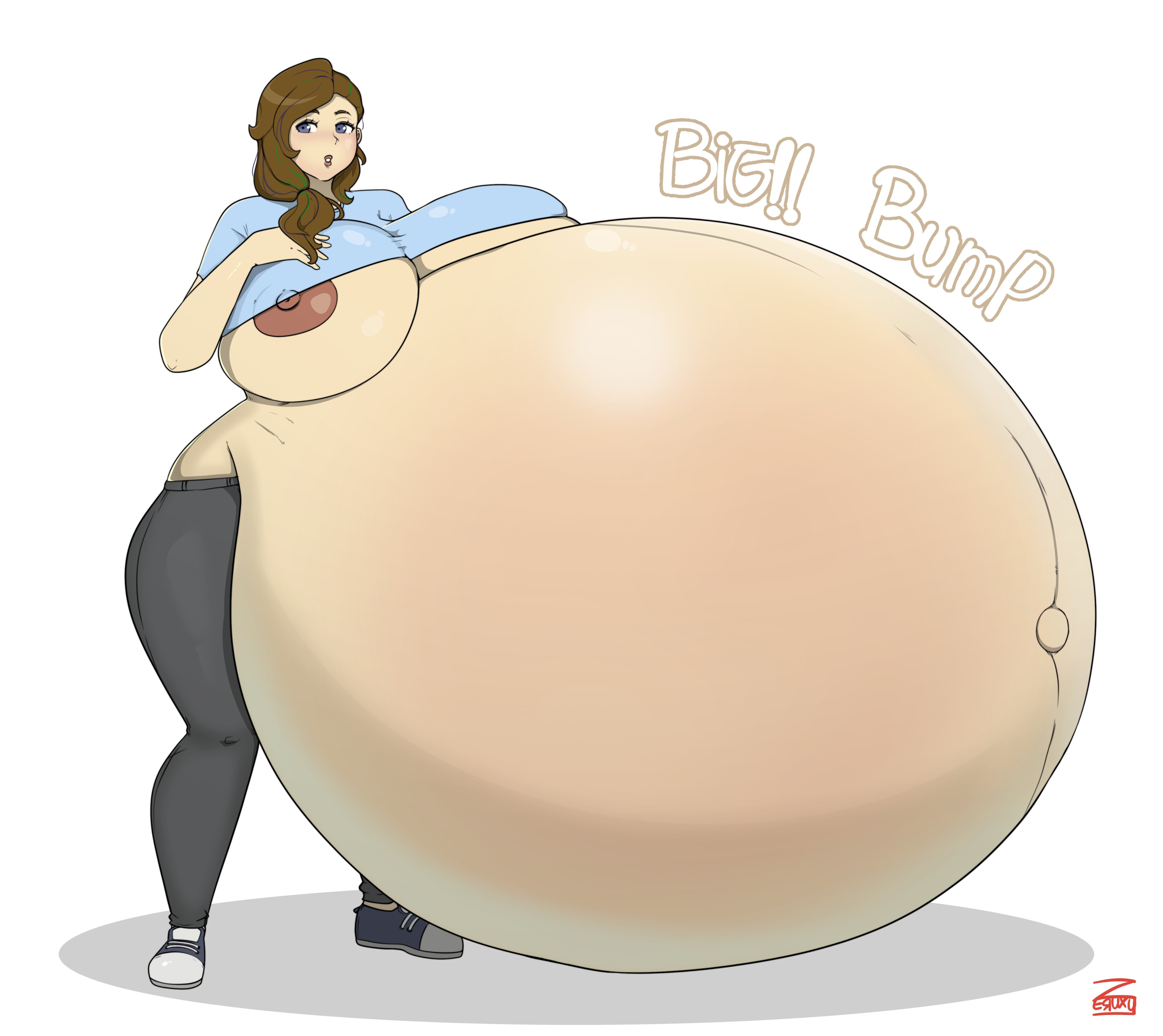 1girls, belly, big belly, big breasts, blue eyes, breasts, breasts bigger than head, brown hair, enormous belly, female, giant belly, gigantic belly, gigantic breasts, huge areolae, huge belly, huge breasts, hyper, hyper belly, hyper pregnancy, pregnant, underboob, voluptuous, zeruxu