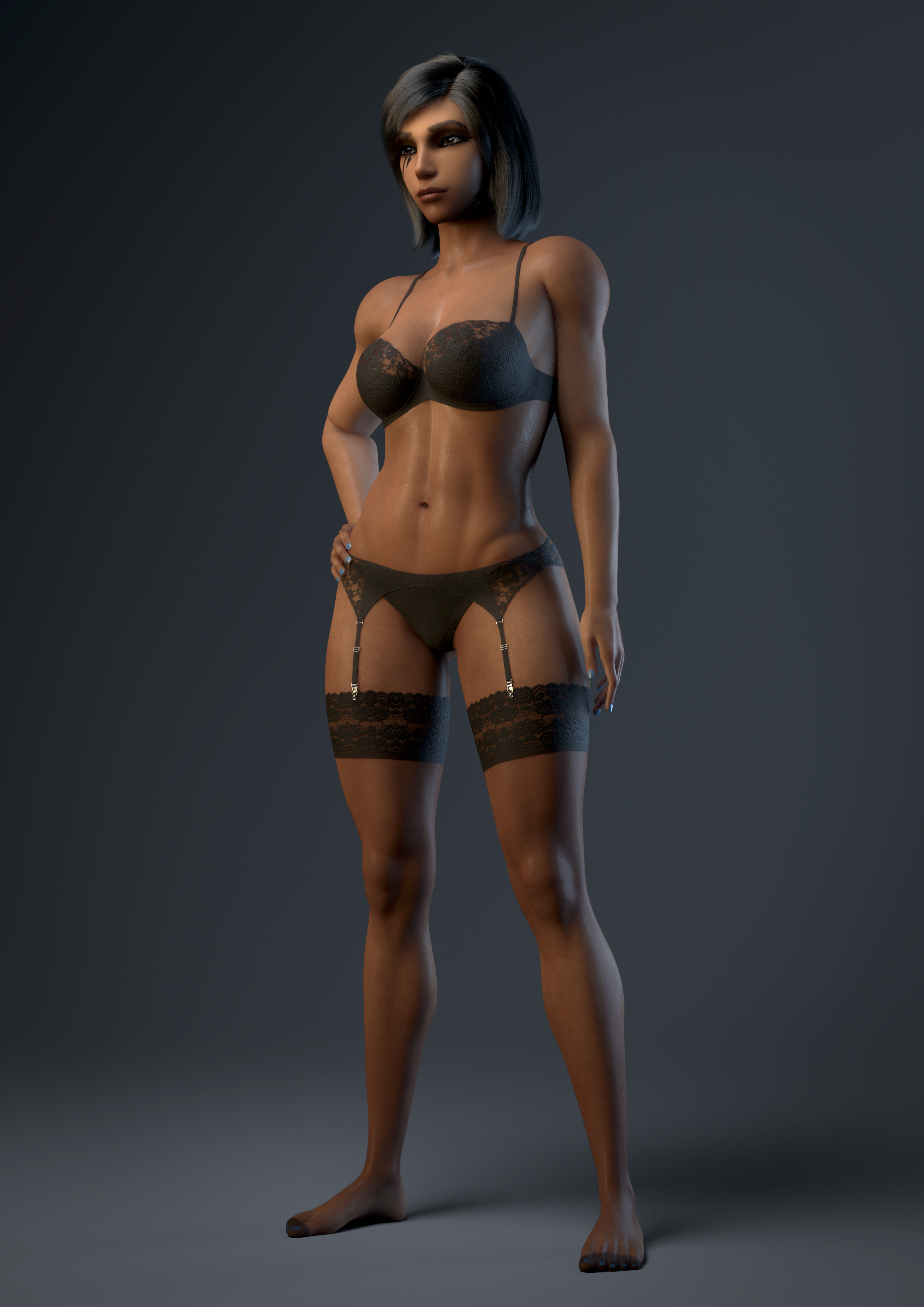 1girls, 3d, athletic, black hair, blizzard entertainment, dark skin, dark-skinned female, egyptian, female, female only, garter belt, garter straps, lingerie, muscles, muscular, muscular female, overwatch, pharah, vgerotica, wide hips