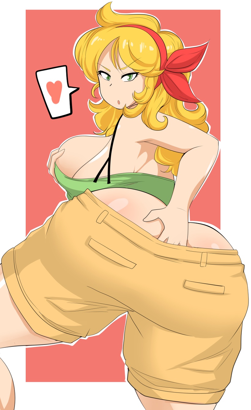 1girls ass ass_cleavage ass_focus ass_grab ass_up bad_launch big_areola big_ass big_breasts big_butt big_thighs blonde_female breast_grab butt_crack comicomryu dragon_ball female female_only green_eyes green_shirt high_resolution human launch leg_up no_bra no_panties pants patreon patreon_reward red_background shorts solo thick thick_ass thick_thighs thighs very_high_resolution white_background yellow_hair yellow_pants